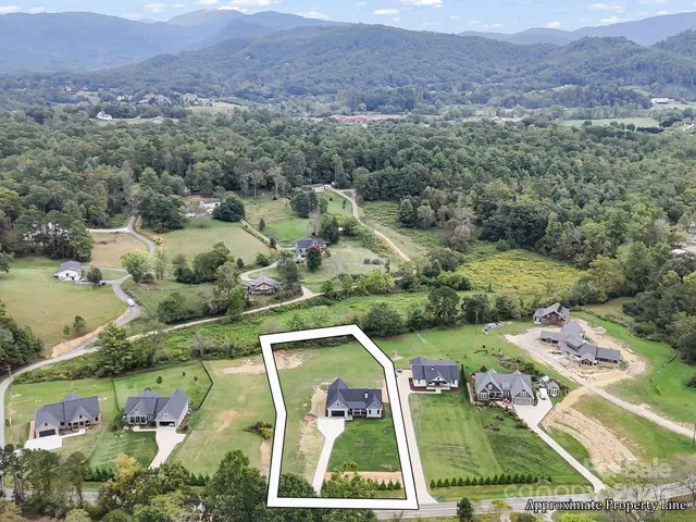 an aerial view of residential houses with outdoor space and lake view