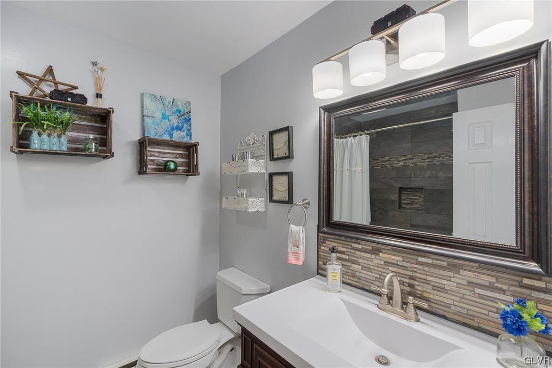 205 Ryan Road Blakeslee, PA 18610 - Photo 11 of 34 a bathroom with a toilet a sink and mirror
