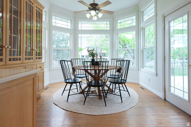 875 East 1300th Street North Mapleton, UT 84664 - Photo 22 of 65 Dining room with plenty of natural light, ceiling fan, and light wood-style flooring