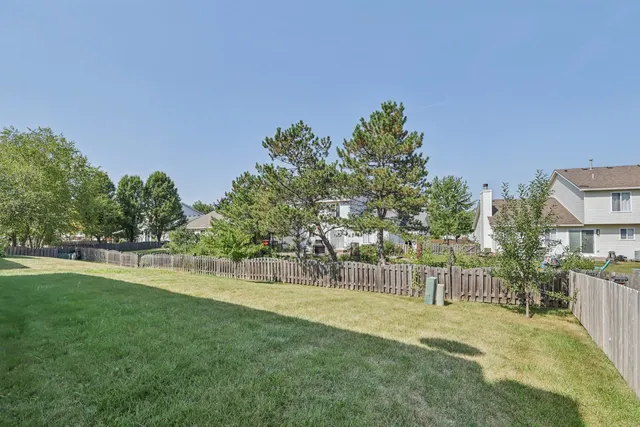 a view of a park with large trees