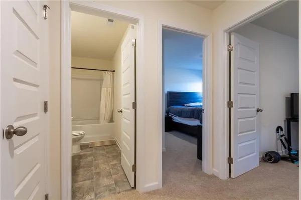 a view of a bathroom from a bathroom