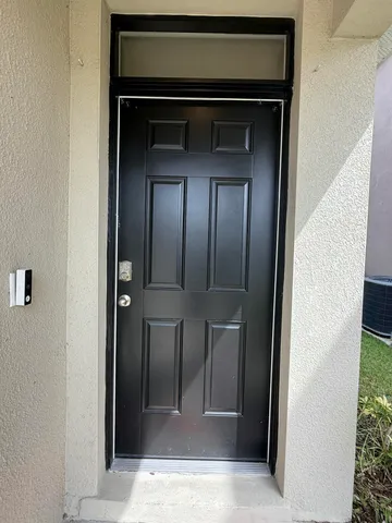 a view of a wooden door