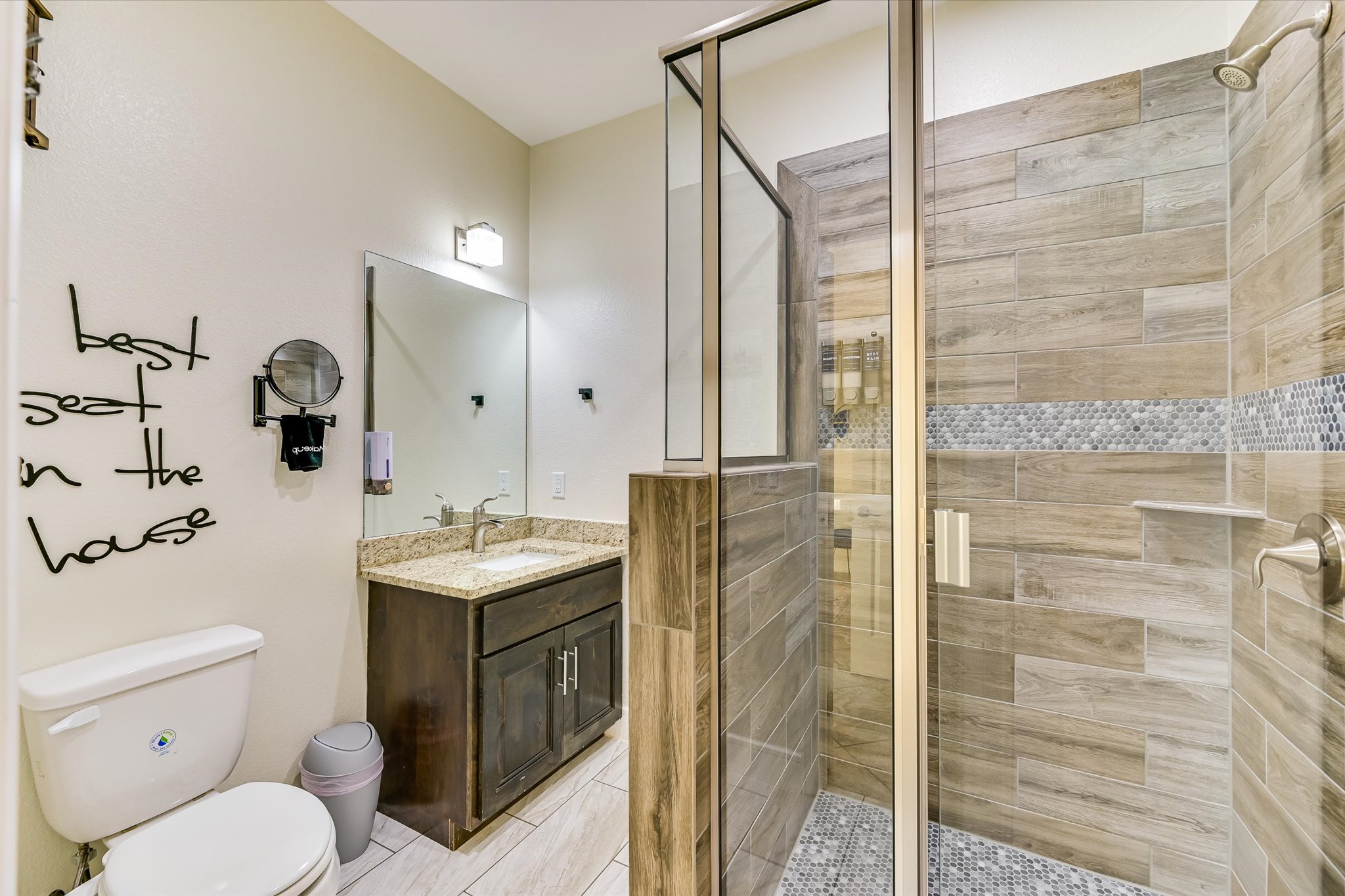 8400 Taylorsville Road Dale, TX 78616 - Photo 13 of 38 Bathroom featuring a shower stall, vanity, and light tile patterned floors