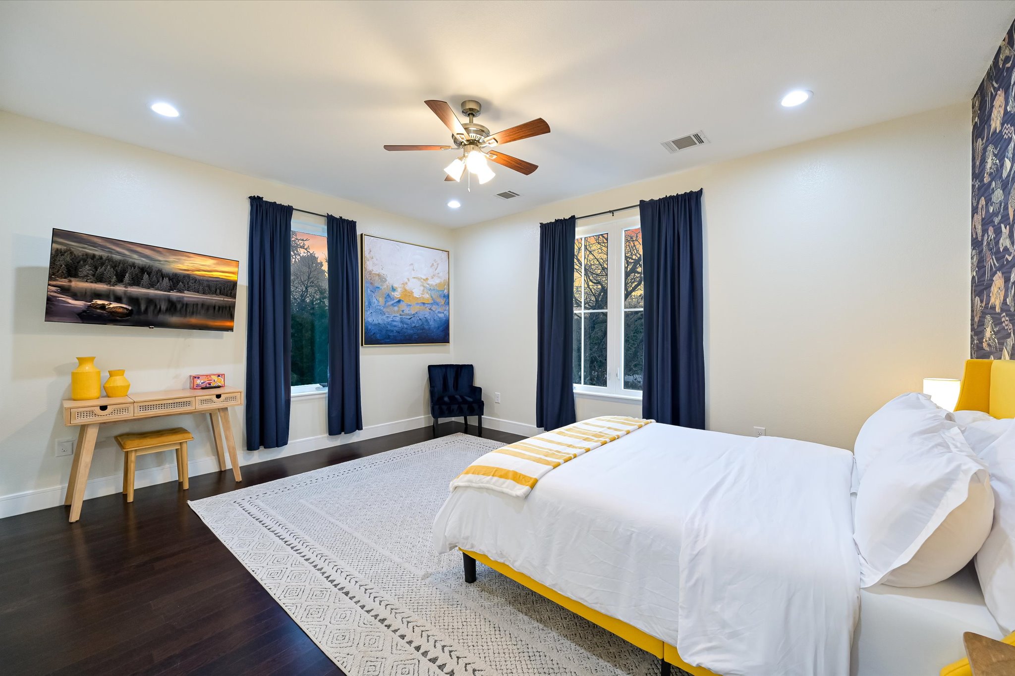8400 Taylorsville Road Dale, TX 78616 - Photo 20 of 38 Bedroom featuring wood finished floors, ceiling fan, and recessed lighting