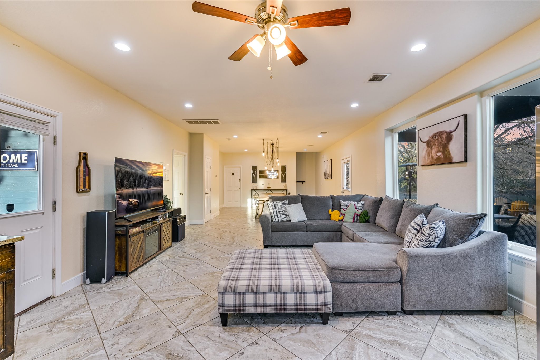 8400 Taylorsville Road Dale, TX 78616 - Photo 5 of 38 Living room featuring a ceiling fan and recessed lighting