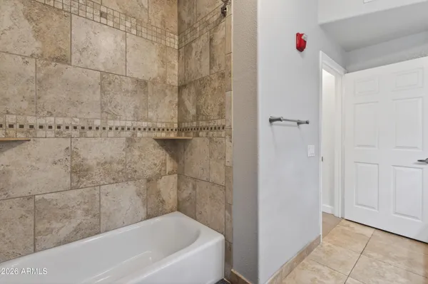 a bathroom with a bathtub