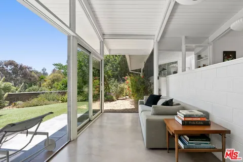 a building outdoor space with seating