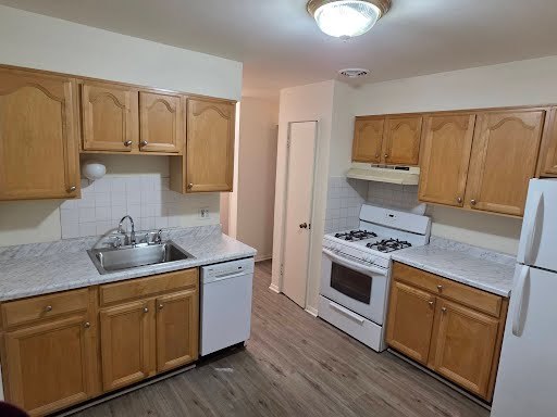 8649 Niles Center Road, Unit B Skokie, IL 60077 - Photo 5 of 22 a kitchen with stainless steel appliances granite countertop a stove a sink dishwasher and a refrigerator