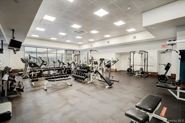 a view of a room with gym equipment