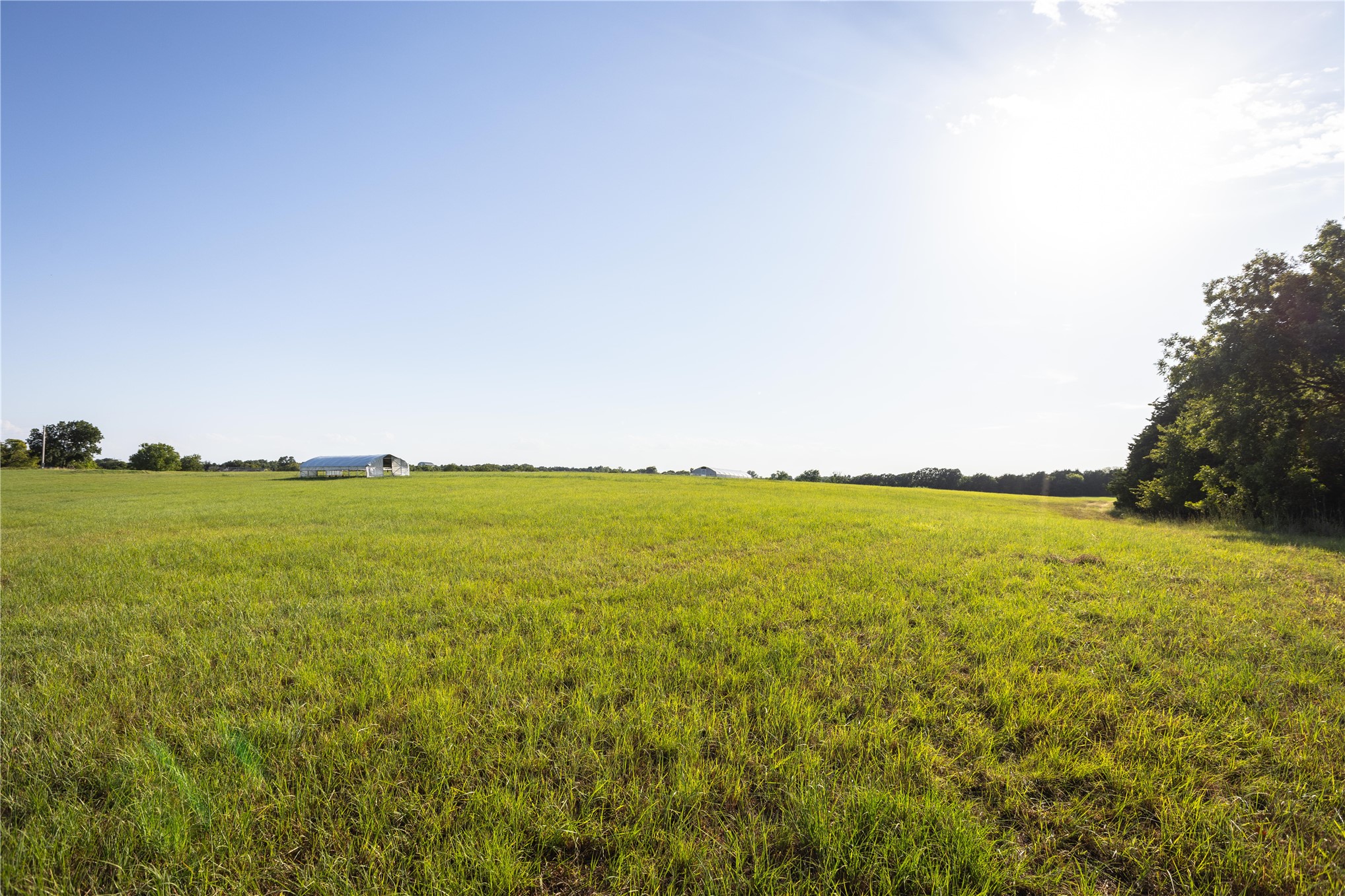 0 West Dunkin Road Cushing, OK 74023 - Photo 29 of 62 Expansive green field with a distant Quonset hut structure and a treeline