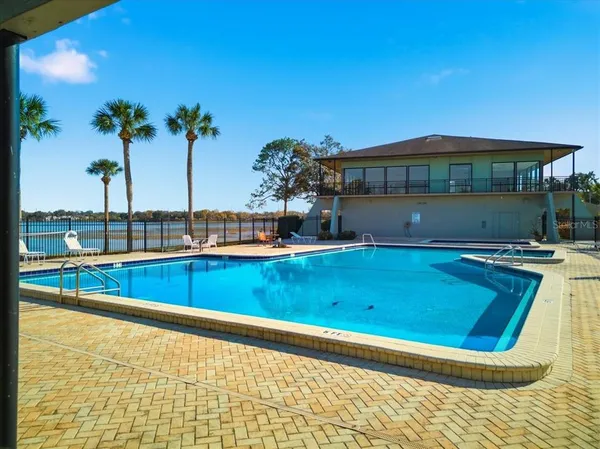 a view of a lake with a outdoor space