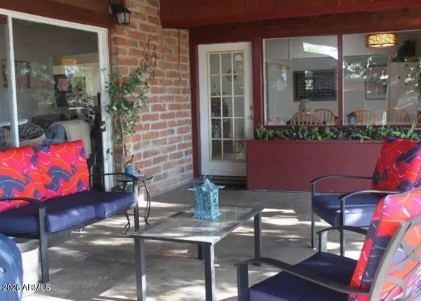 a view of an outdoor sitting space