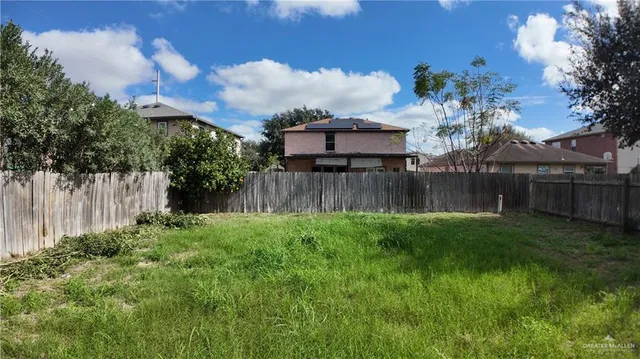 a view of a backyard with potted plants and large tree