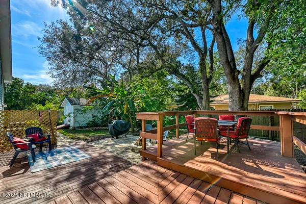 an outdoor space with furniture