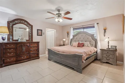 a bedroom with a large bed and a flat screen tv