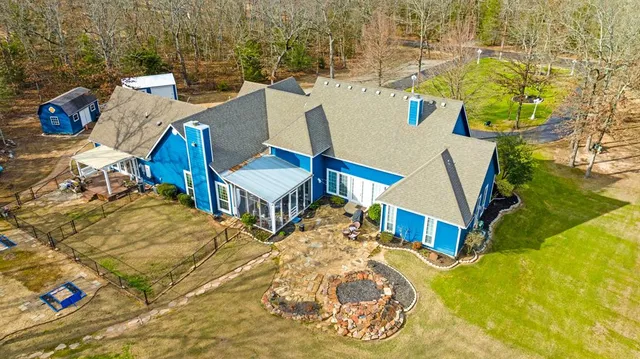 an aerial view of beach and residential space