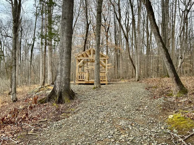 a backyard of a house with a trees