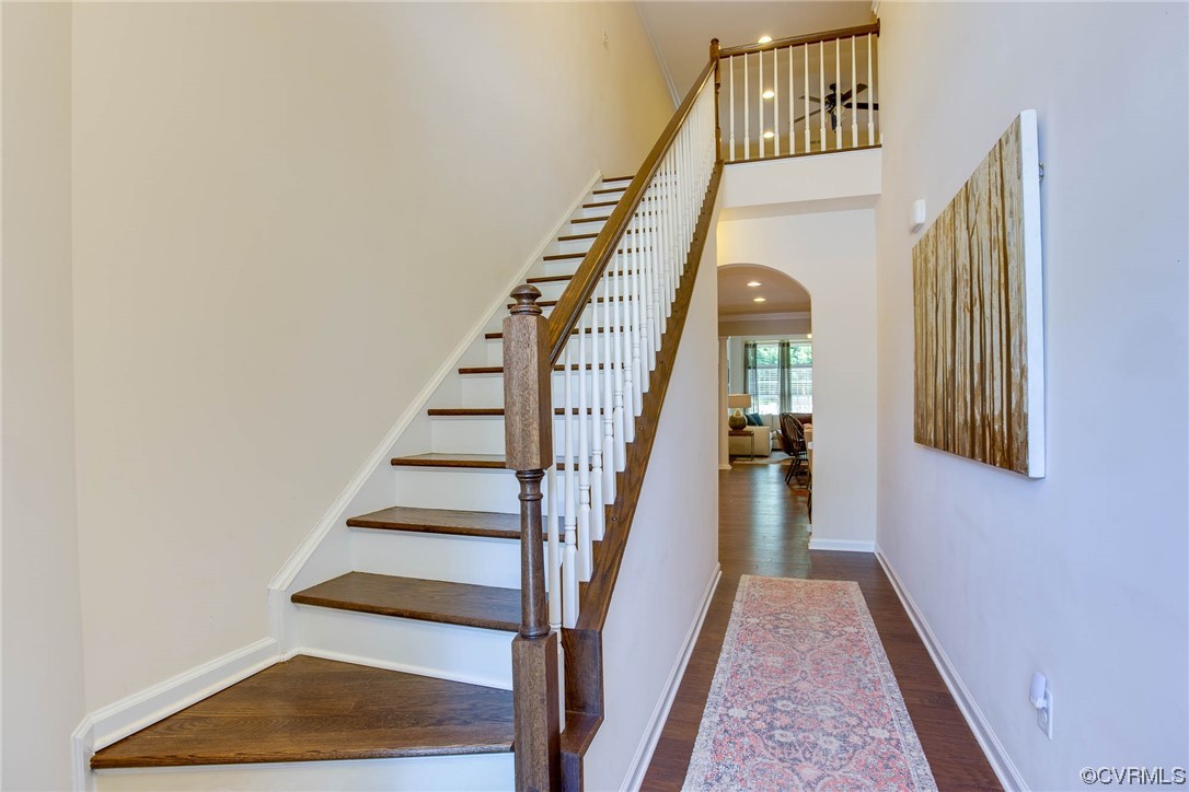 5841 Riverside Trail Richmond, VA 23225 - Photo 2 of 28 a view of staircase with wooden floor and a rug