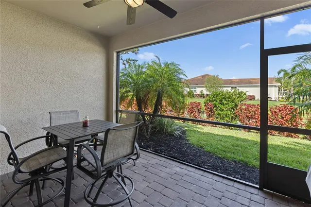a view of a chairs and table in patio