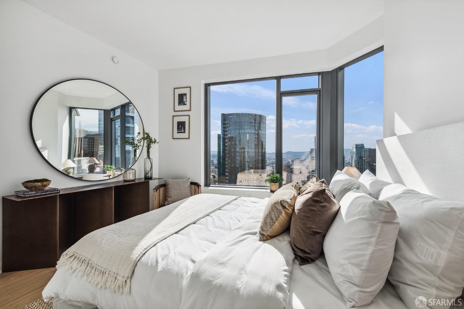 280 Spear Street, Unit 34C San Francisco, CA 94105 - Photo 18 of 47 a bedroom with bed and a large window