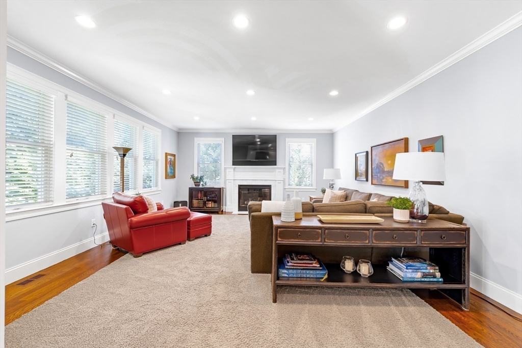 1332 Great Plain Avenue Needham, MA 02492 - Photo 9 of 42 a living room with furniture a fireplace and a flat screen tv