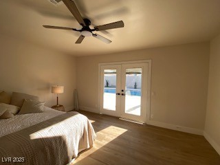 2712 Rialto Road Las Vegas, NV 89108 - Photo 38 of 54 Bedroom featuring access to exterior, french doors, wood finished floors, and ceiling fan