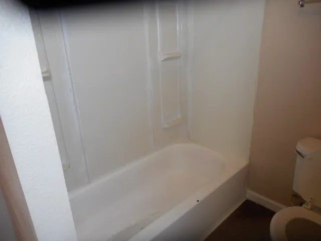 a bathroom with a bathtub