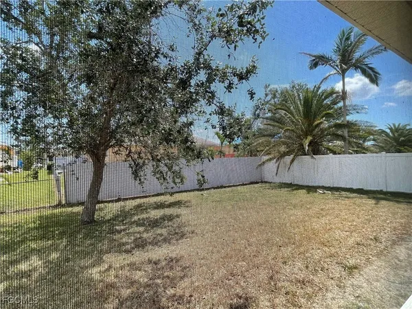 a view of a yard with a tree