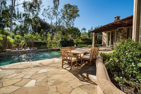 a view of backyard with patio