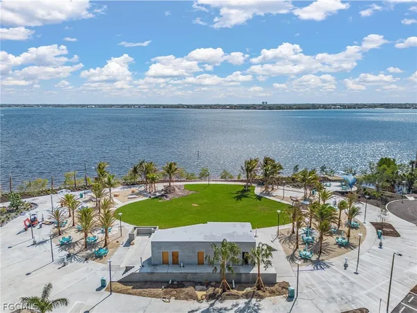 a view of a lake with outdoor space