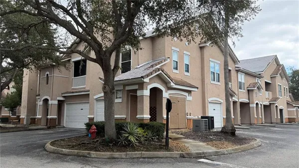 a front view of a house with a tree