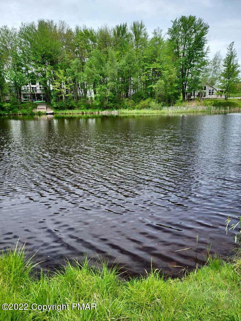 a view of a lake with a yard