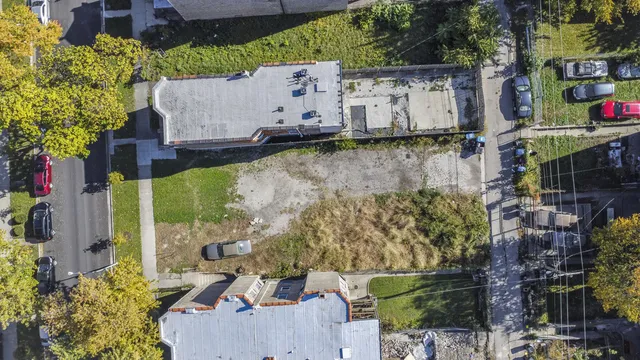 a buildings covered with tall trees