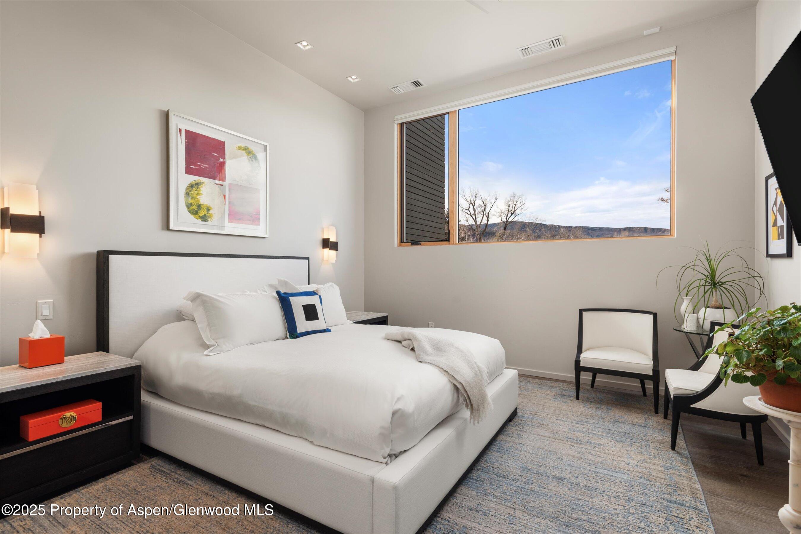 103 Willits Lane, Unit 204 Basalt, CO 81621 - Photo 11 of 24 a bedroom with a bed a couch and paintings on the wall