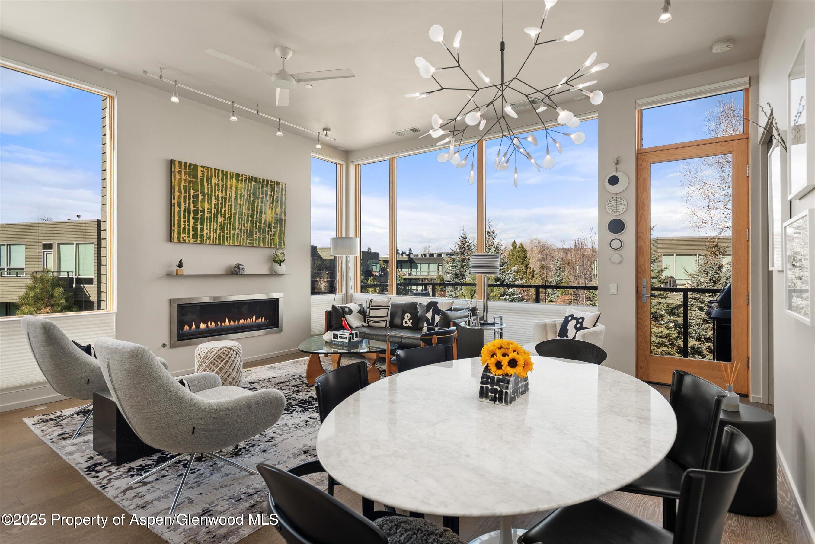 103 Willits Lane, Unit 204 Basalt, CO 81621 - Photo 4 of 24 a living room with fireplace furniture and a large window