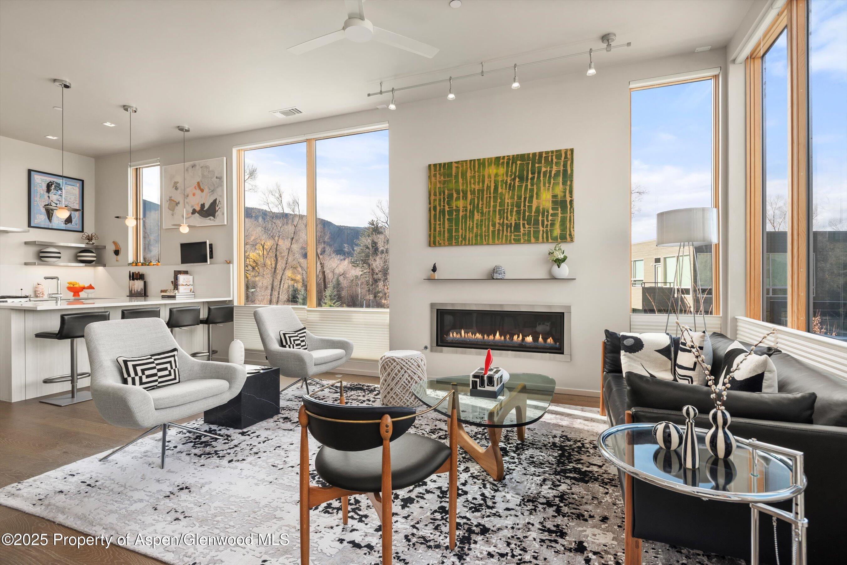 103 Willits Lane, Unit 204 Basalt, CO 81621 - Photo 6 of 24 a living room with furniture fireplace and a large window