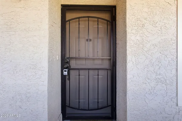 a view of a wooden door