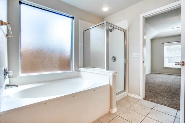 a bathroom with a tub shower and sink