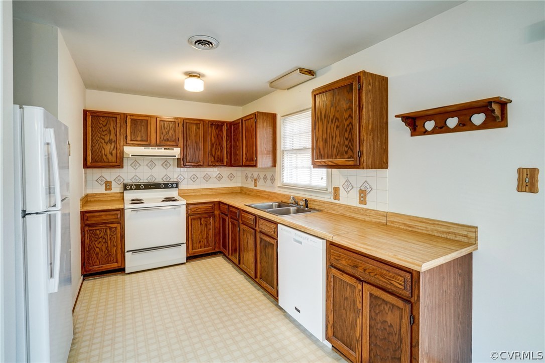 5506 Linda Road Sandston, VA 23150 - Photo 17 of 44 Kitchen has butcher block countertops, pretty tile backsplash - All Appliances Convey!