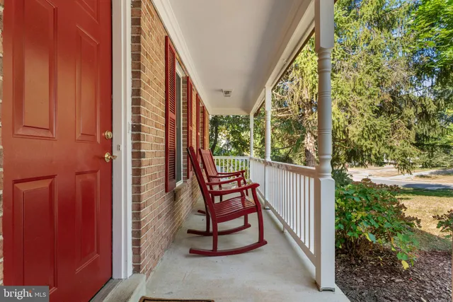 a view of a balcony with furniture and a potted plant