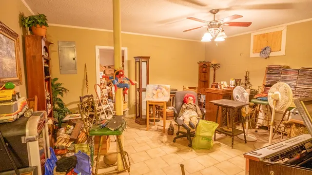a view of backyard with sitting area
