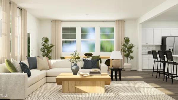 a living room with furniture potted plant and a window