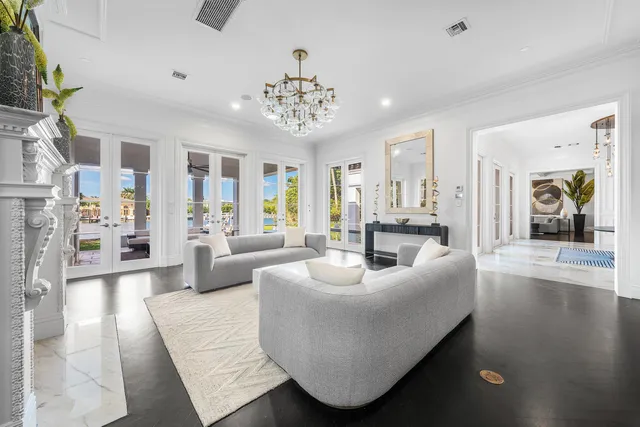 a view of a lake with a yard