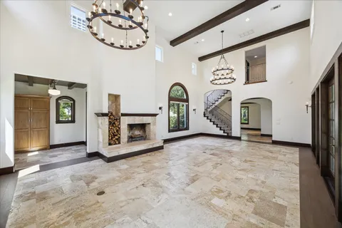 a view of a fireplace with window