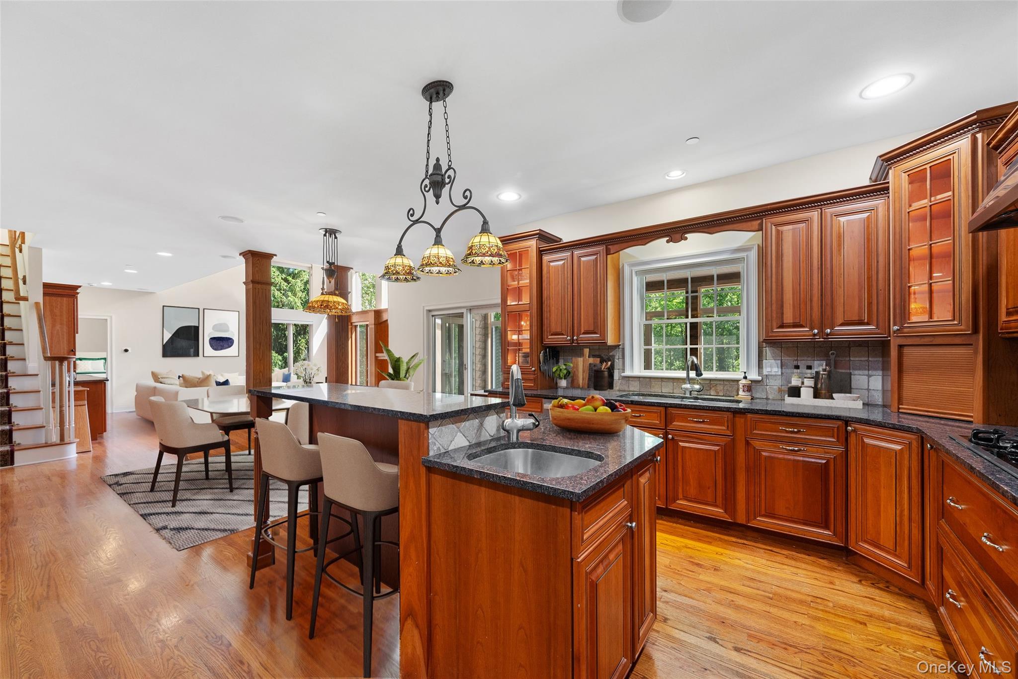 7 Farm Hollow Road Cornwall, NY 12553 - Photo 11 of 45 The custom kitchen with toffee glazed showcase cabinets with rope molding.