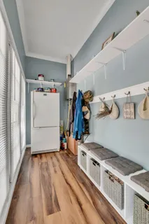 a storage room with washer and dryer