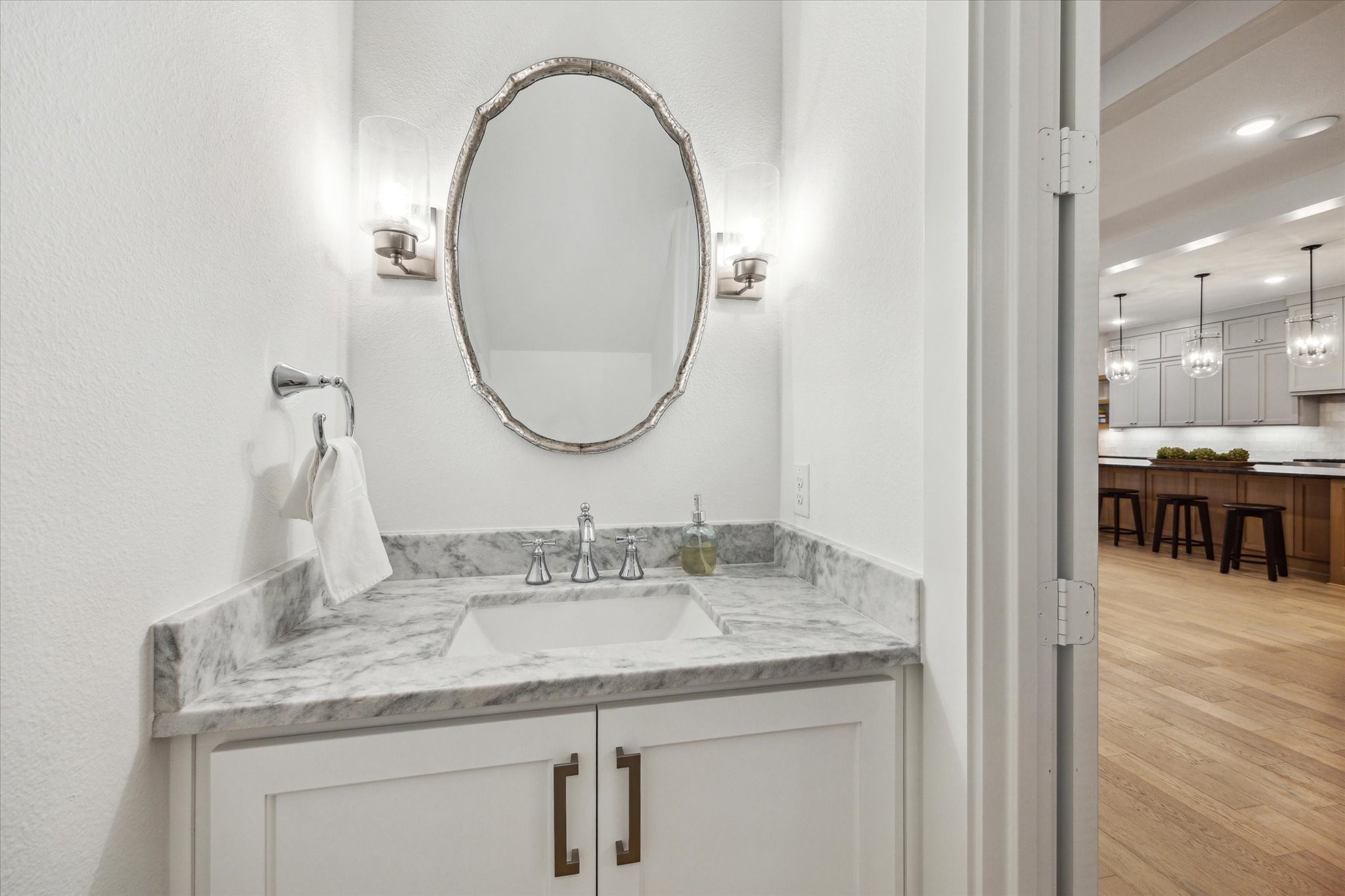 13167 Fm 389 Road Burton, TX 77835 - Photo 16 of 49 a en suite bathroom with a granite countertop sink and a mirror
