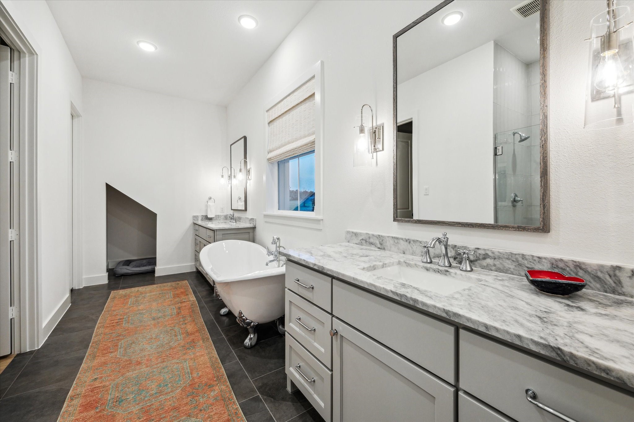 13167 Fm 389 Road Burton, TX 77835 - Photo 21 of 49 a en suite bathroom with a granite countertop sink and a mirror