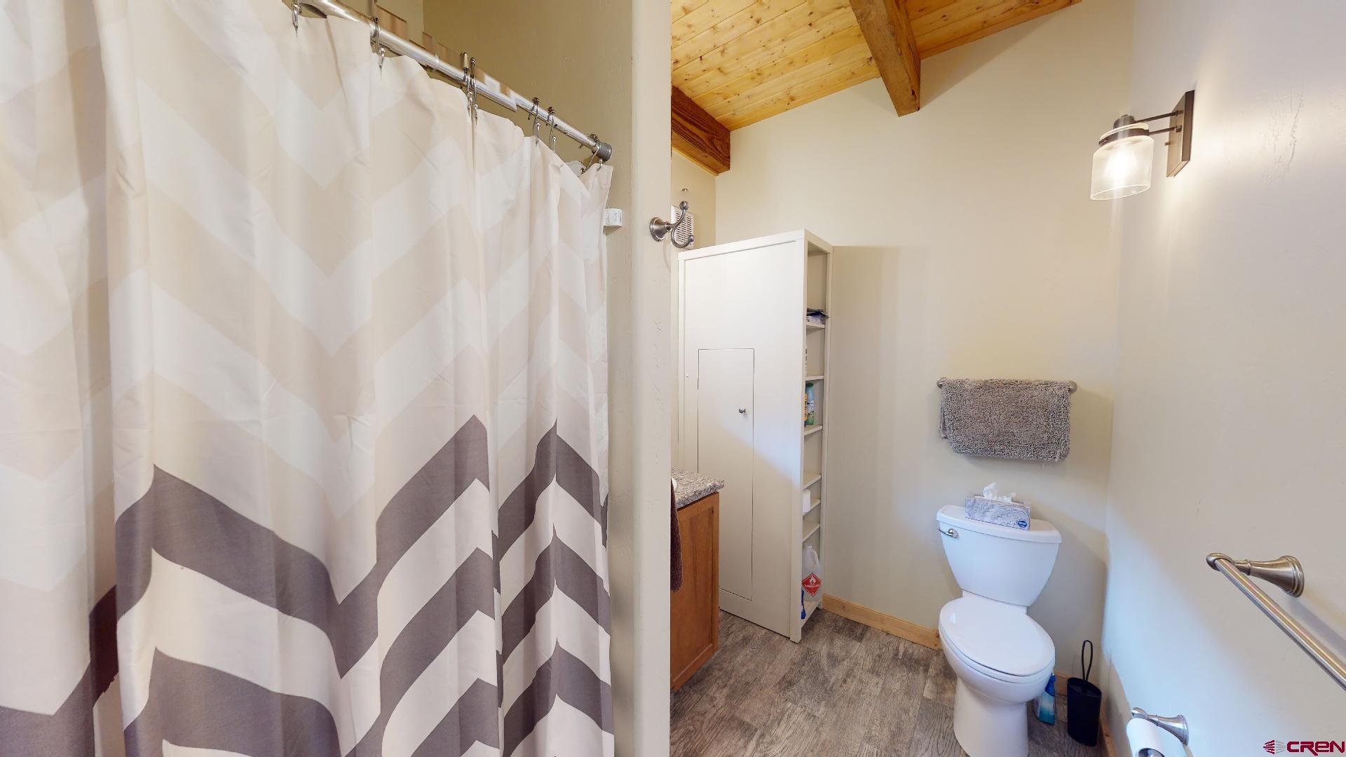 16800 Grange Road Paonia, CO 81428 - Photo 16 of 38 a bathroom with a toilet and a shower curtain