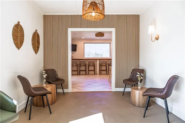 a living room with fireplace